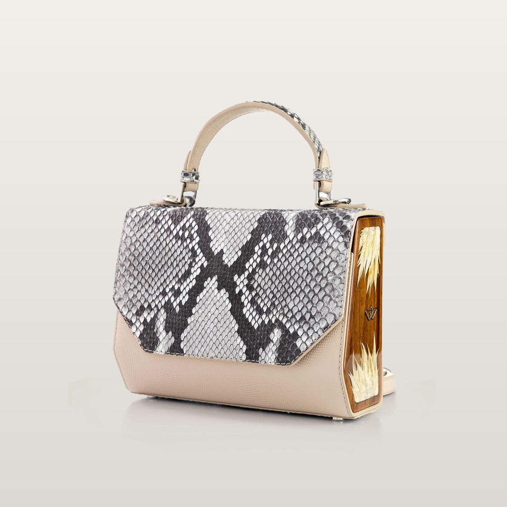 BLACKWOOD Fjord Indian Tiger Python حقيبة – Python Leather & Wood Bag – Luxury Worldwide Shipping