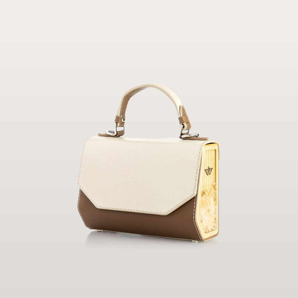 Handbag with cream and brown design