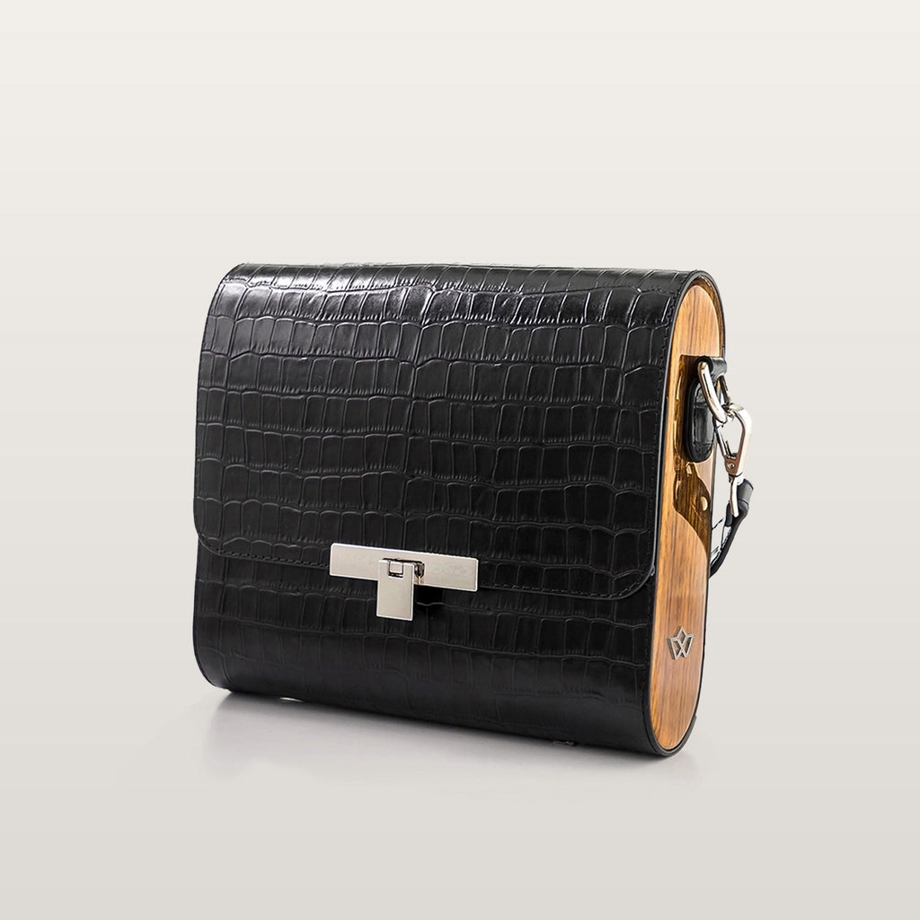 BLACKWOOD Gloria Black Croco صناعة_يدوية – Black Croco Leather Handbag – New Collection, Worldwide Shipping