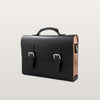 Black leather briefcase with wooden