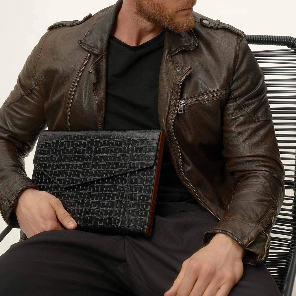Black Croco MacBook case worn as a refined accessory by BLACKWOOD Atelier