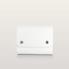 Whiteleather bag with metallic accents on a light gray background