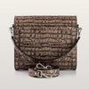 Back view of BLACKWOOD Gloria Brown Croco leather handbag with detachable chain strap