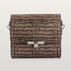 Front view of BLACKWOOD Gloria Brown Croco leather handbag with metal clasp