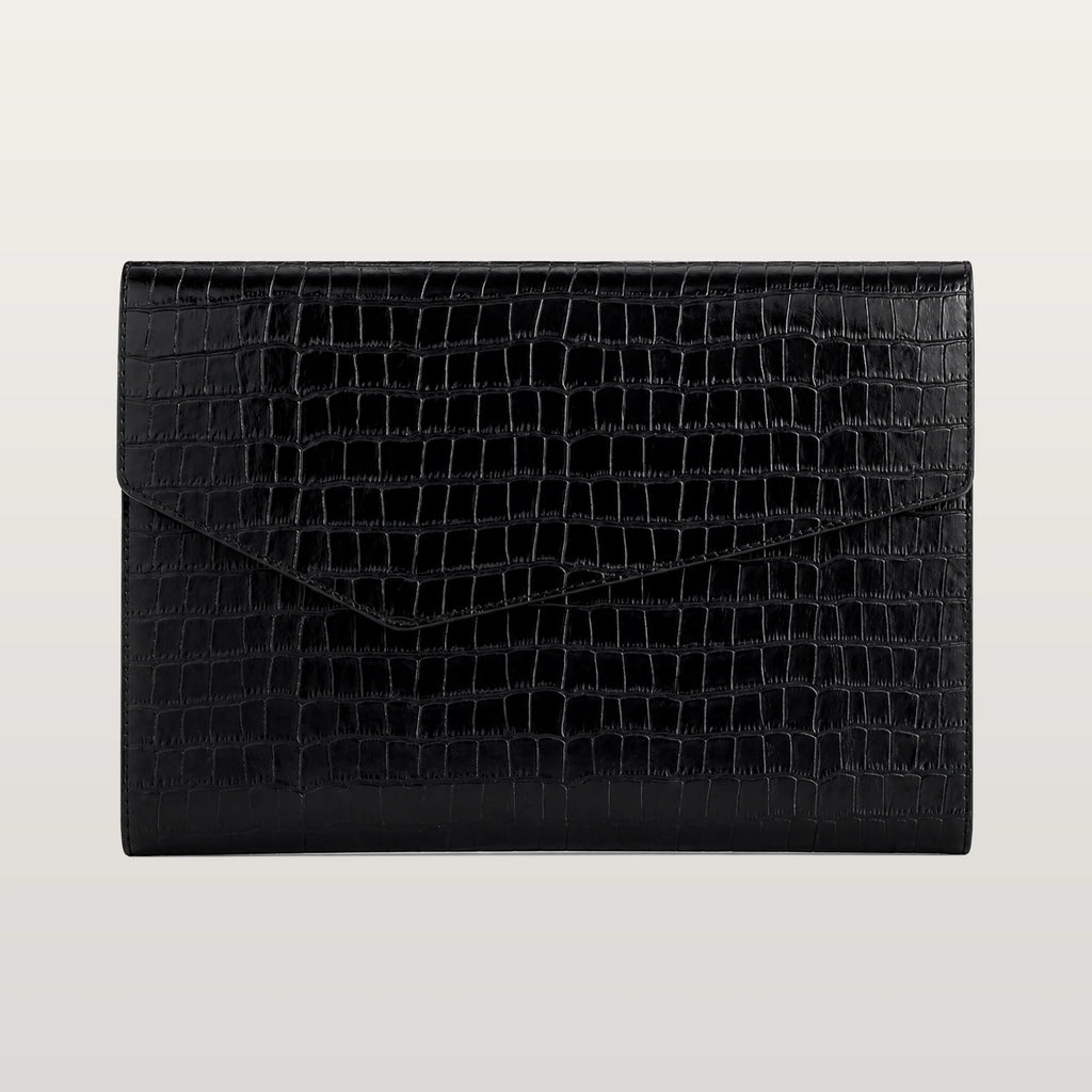 Black Croco leather MacBook case detail with refined saffiano texture