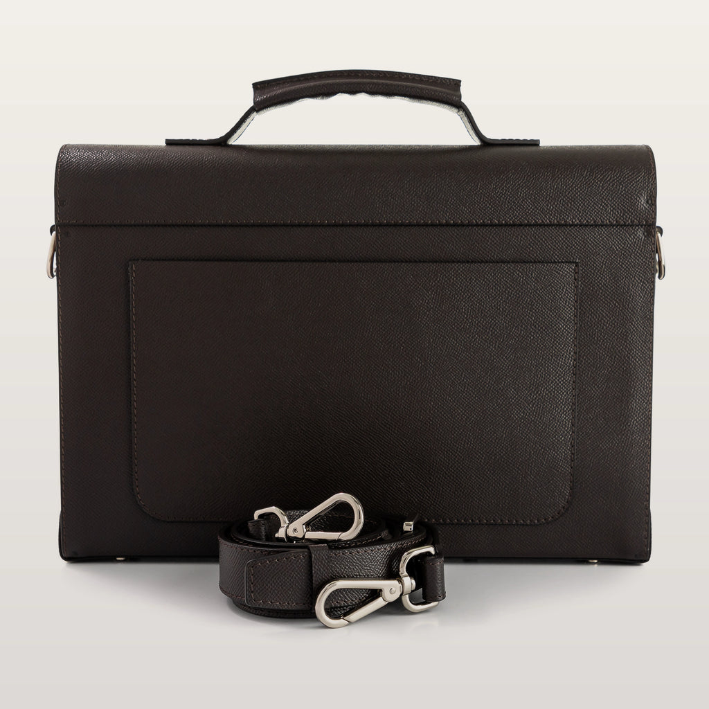 Back view of BLACKWOOD Thunder Brown Epsom leather shoulder bag with structured leather design